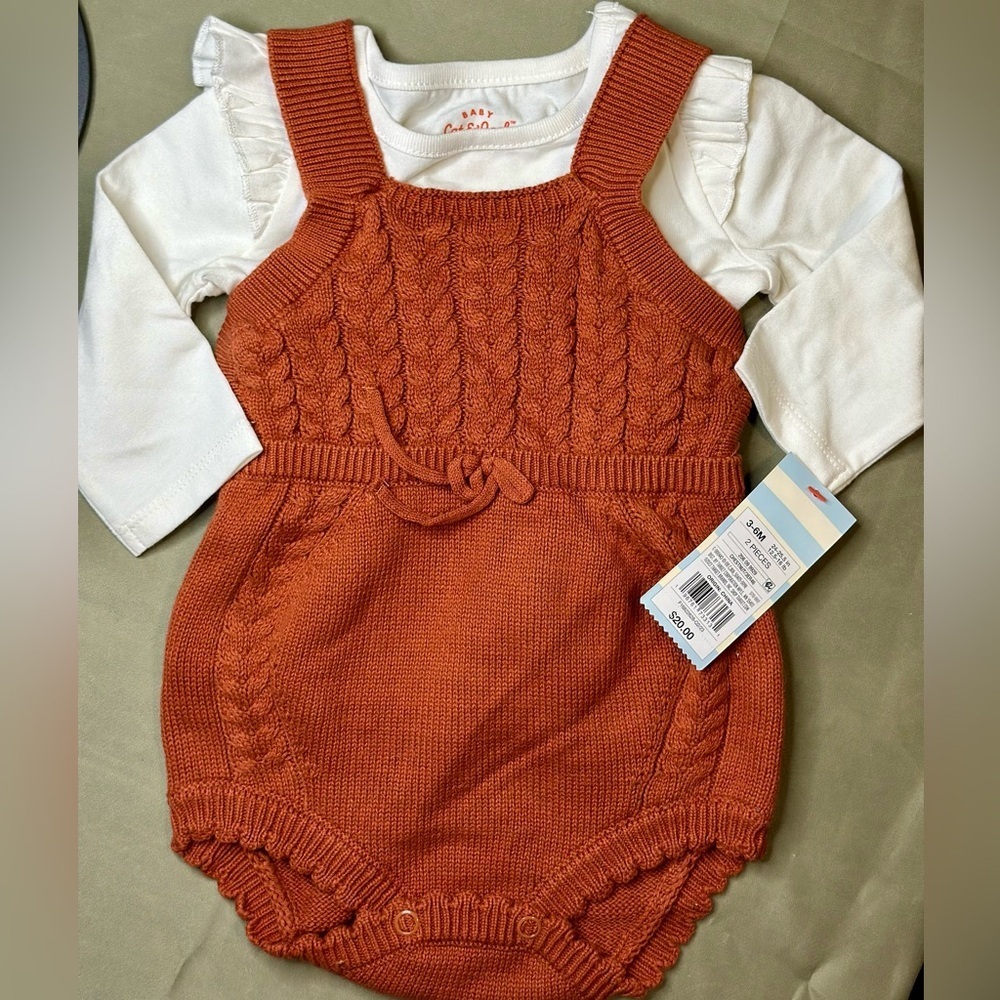 Cat & Jack Orange Knit Romper with White Top